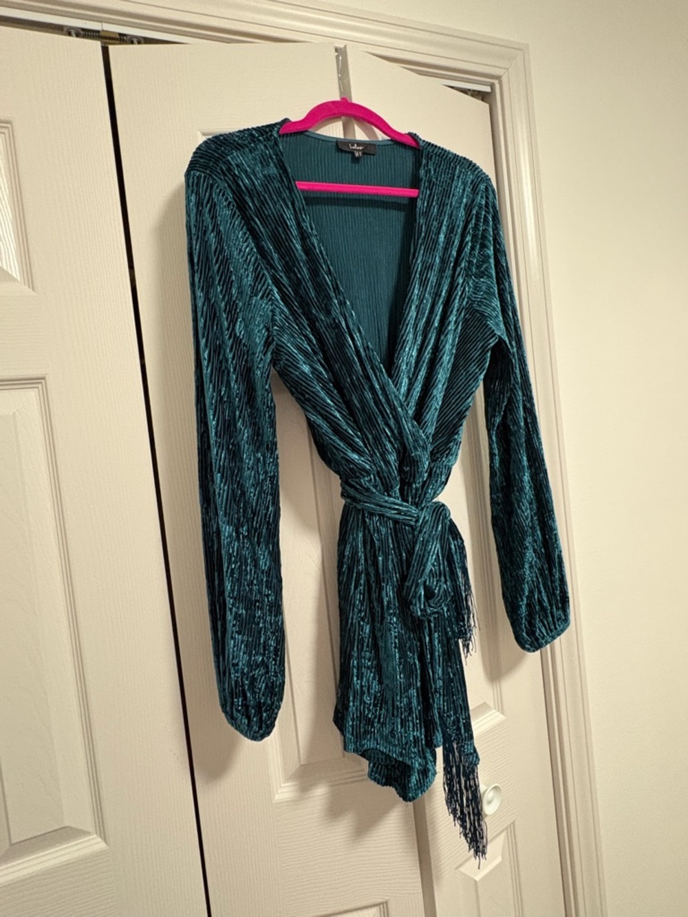Teal Crushed Velvet Wrap Romper